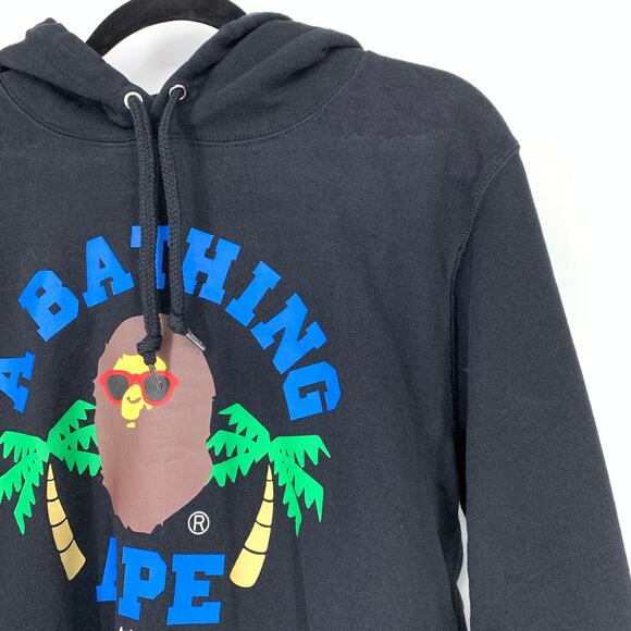 Bape A Bathing Ape Men's Sz Medium Palm Tree Hoodie Sweatshirt Long Sleeve Black - Picture 4 of 9